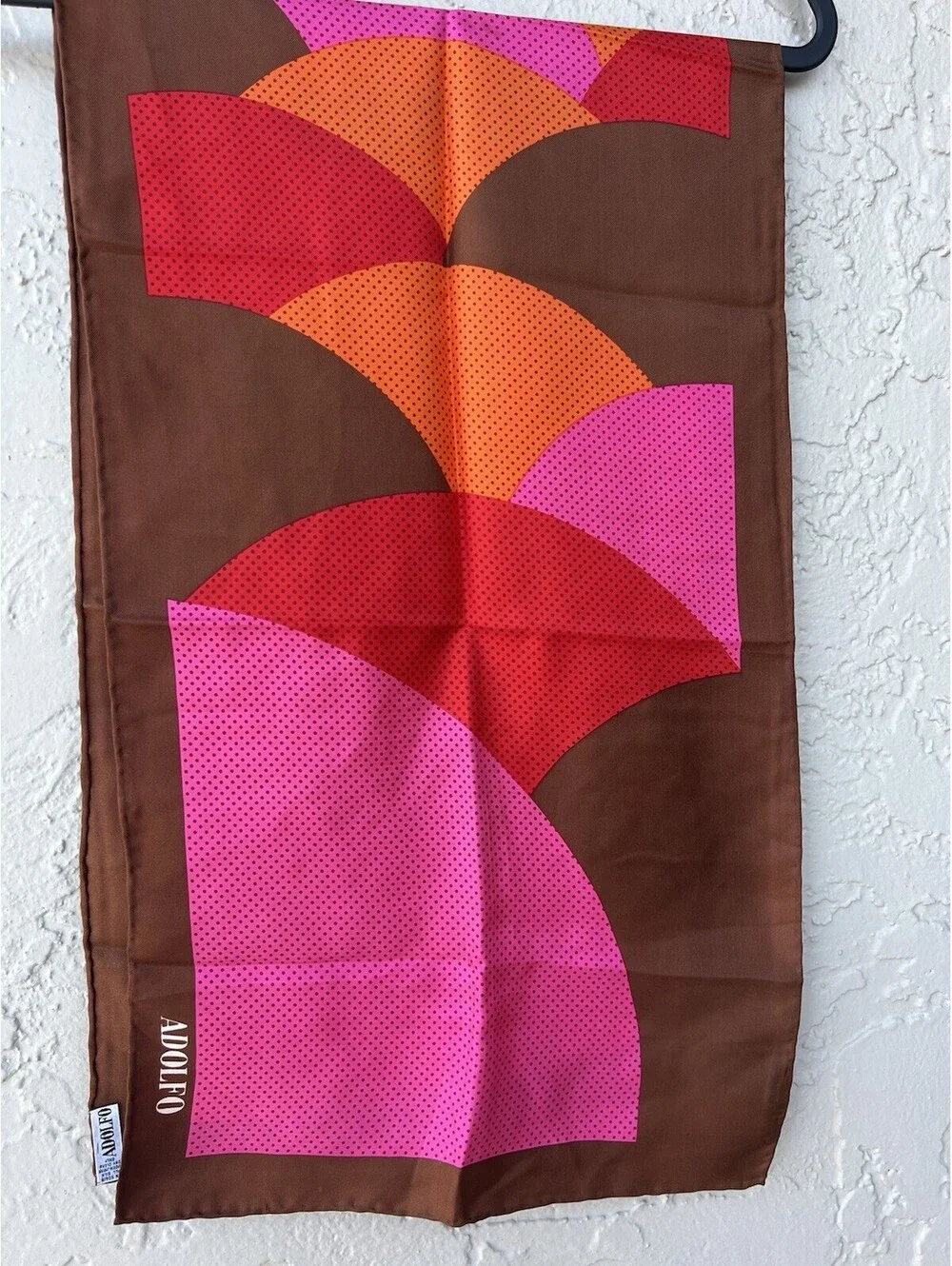 Vintage Adolfo Autumn Multi-Colors Orange Brown Pink Silk scarf 13”X 44”
